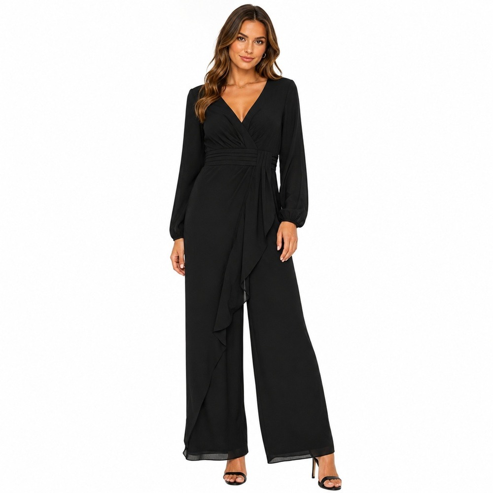 NEW JJs House Formal Jumpsuit Women's Size 10 Black Ruffle Sleeve Evening